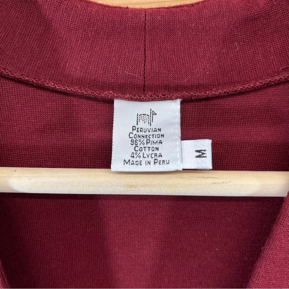 Peruvian Connection Dress Medium Burgundy LS Body Con Scoop Pima Lycra Maxi - Picture 3 of 11